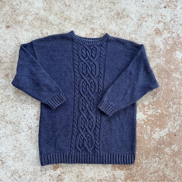 Vtg 90s Cable Knit Sweater Women’s Sz L Blue Chunky Fisher Man Nordic Ski - Picture 1 of 11